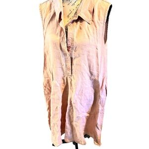 🌸 FLAX 100% Linen Sleeveless Button-Front Top – Size L (Blush Pink)